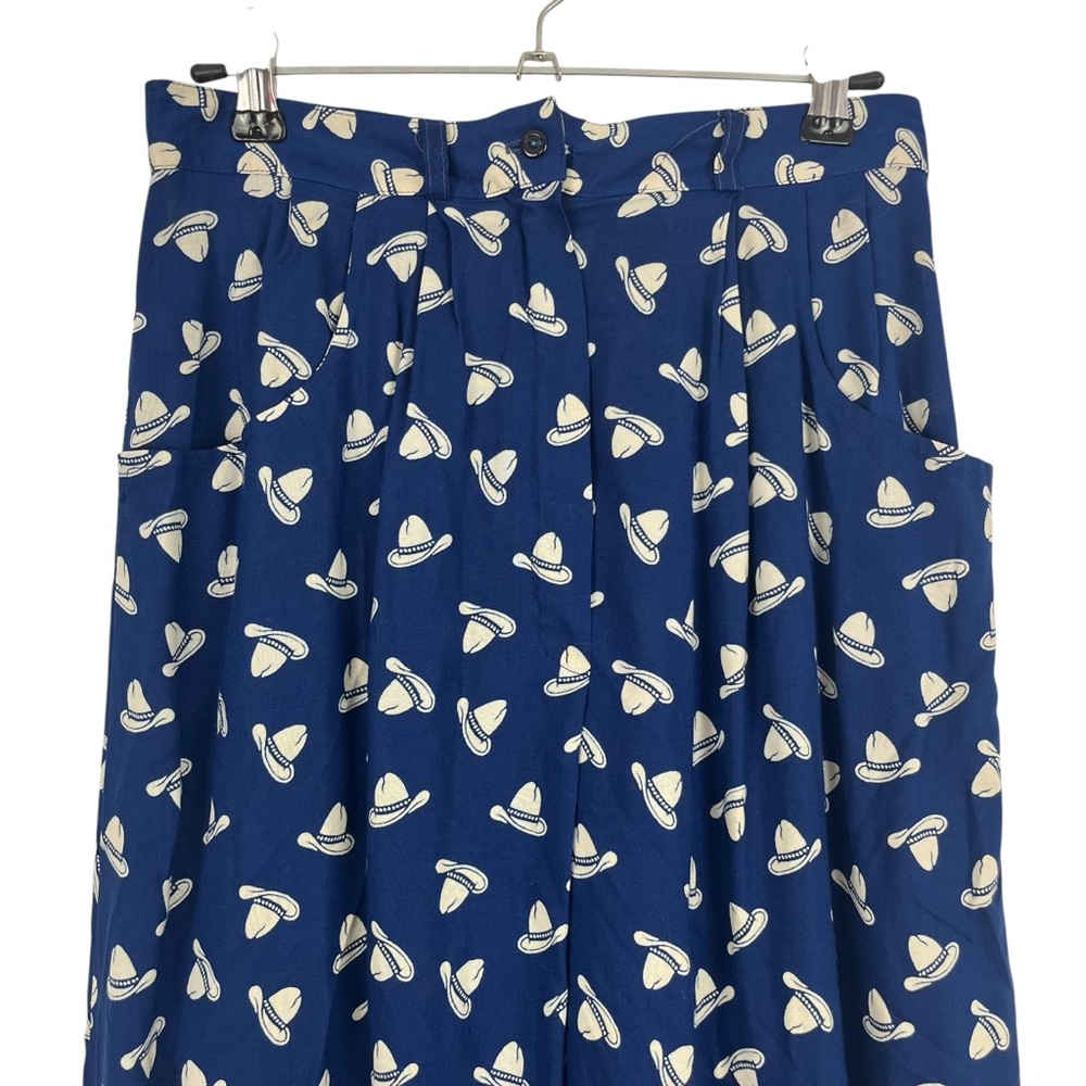 Eileen West Navy Blue A-Line Skirt with Cream Leaf Print - Picture 3 of 9